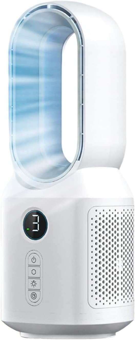 let'me Table Fan, 13 Inch Bladeless Desk Fan, 106° Oscillating Fan with 3 Speeds and Night Light, Quiet Desk Fan for bedroom, Office, Personal