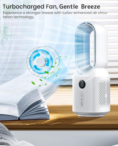 let'me Table Fan, 13 Inch Bladeless Desk Fan, 106° Oscillating Fan with 3 Speeds and Night Light, Quiet Desk Fan for bedroom, Office, Personal