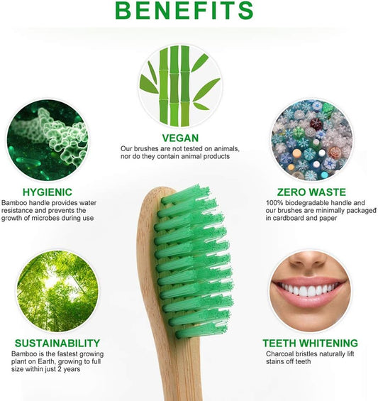 12 pack Bamboo Toothbrushes, Biodegradable Bamboo Toothbrush, BPA Free Soft Bristles Toothbrushes, Eco-Friendly Compostable Natural Wooden Toothbrush, Organic Charcoal Wood ToothBrushes (Multi-color) - PuriLite