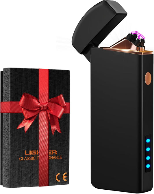 Gifts for Him Her Men Boyfriend Husband, Coquimbo Electric Lighter USB Rechargeable Windproof Lighter, Flameless Dual Arc Plasma Lighter for Household Candie Incense Fireplace (Black)