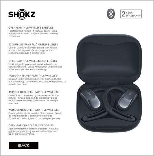 SHOKZ OpenFit Air - Open-Ear Headphones, True Wireless Earbuds, Water Resistant, Comfortable, Secure Earhooks for Daily Use, Built-in Smart Microphone, Shokz App-Black - PuriLite