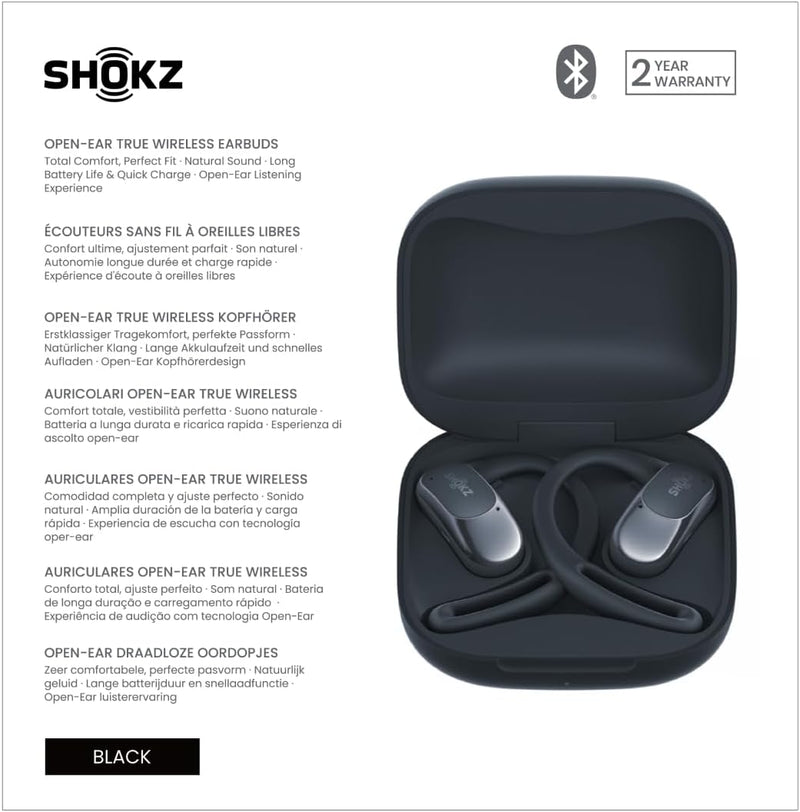 SHOKZ OpenFit Air - Open-Ear Headphones, True Wireless Earbuds, Water Resistant, Comfortable, Secure Earhooks for Daily Use, Built-in Smart Microphone, Shokz App-Black