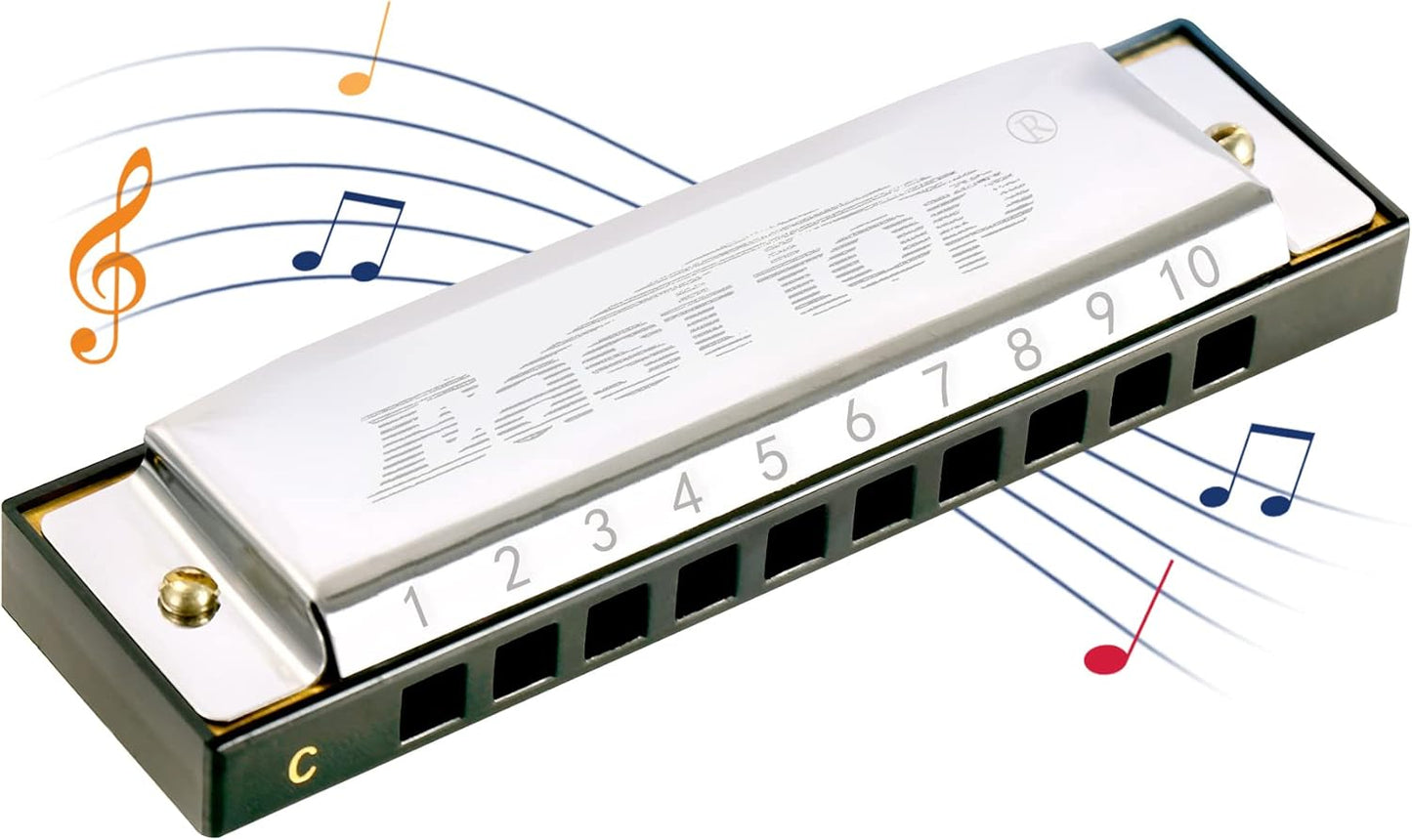 East top Harmonica, C Key Blues Harmonica for Beginners and Adults, 10 Holes Mouth Organ Blues Harp Diatonic Harmonica for For Kids Christmas' Gift
