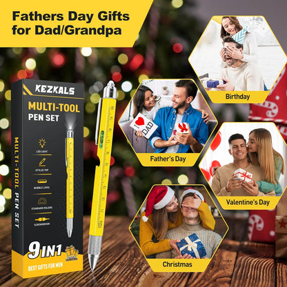 9-in-1 Multitool Pen with LED Light, Screwdrivers, Stylus, and Ruler, Compact Everyday Tool Gift for Adults and Teens - PuriLite