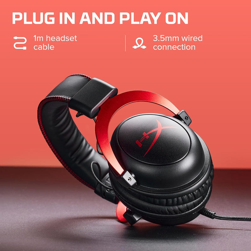 HyperX Cloud II - Gaming Headset, 7.1 Surround Sound, Memory Foam Ear Pads, Durable Aluminum Frame, Detachable Microphone, Works with PC, PS5, PS4, Xbox Series X|S, Xbox One – Red