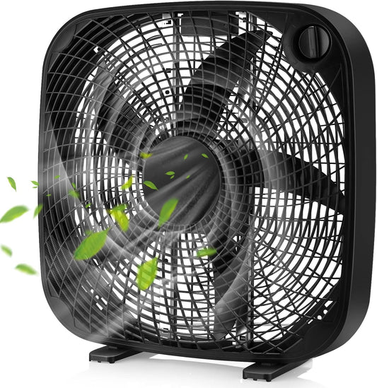 Tangkula 3-Speed Box Fan, 20 inch Floor Fan for Full-Force Circulation with Air Conditioner, 3 Settings, Adjustable Dial, Carrying Handle, Portable Floor Fan for Home, Compact & Lightweight (Black)