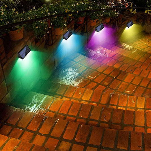 Solar Lights Outdoor, Solar Fence Lights with 10 RGB Colors, IP65 Waterproof Wireless Powered Deck Fence Lights for Yard, Garden, Patio, Porch, Wall, Step, Garage