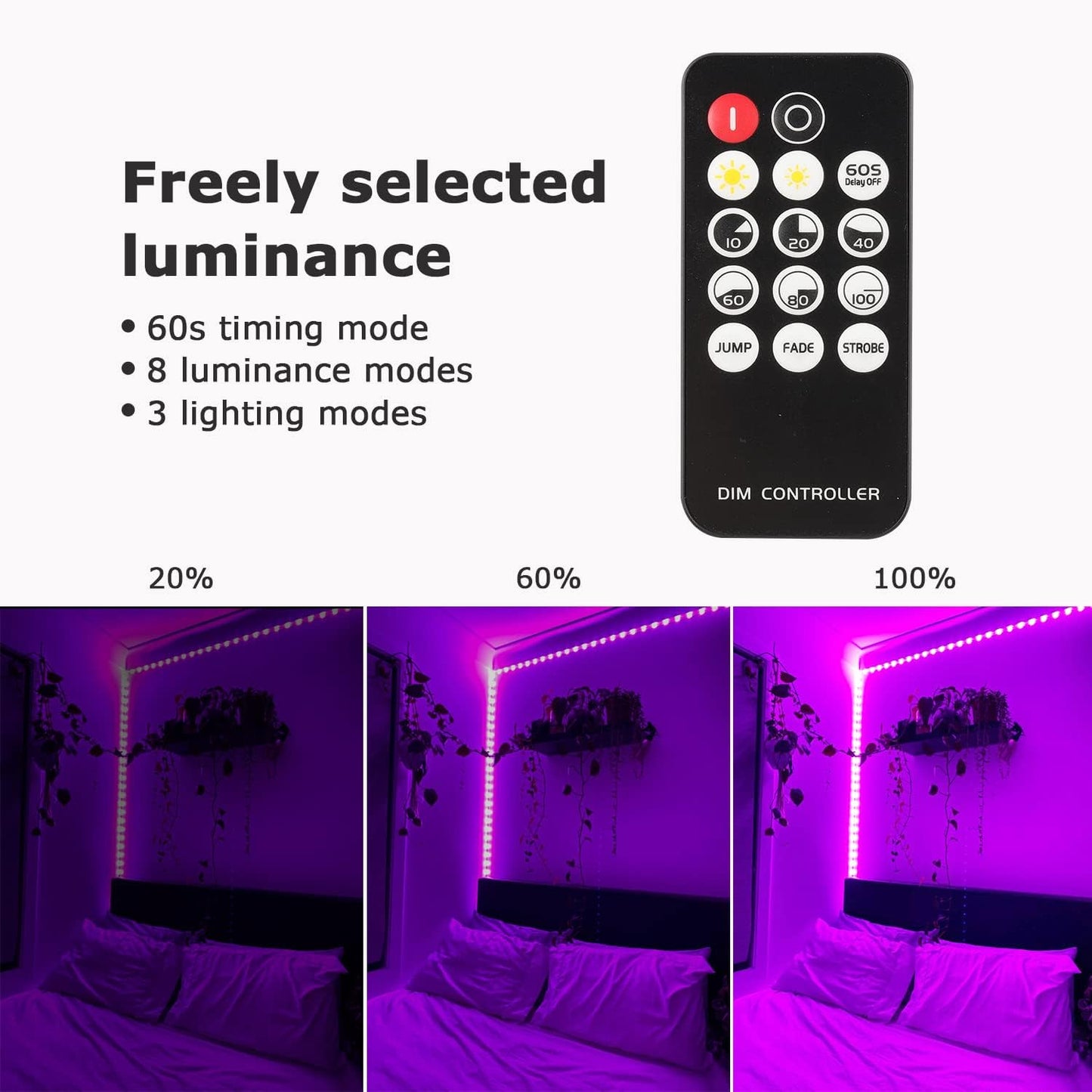 Upgraded 50ft/15M LED Black Light Strip Set with Remote, 900 LEDs, 12V Self-Adhesive Dimmable Black Light Fixture, for Dance Parties, Interior Decoration, SMD2835 LED Lamp Beads, Non-Waterproof