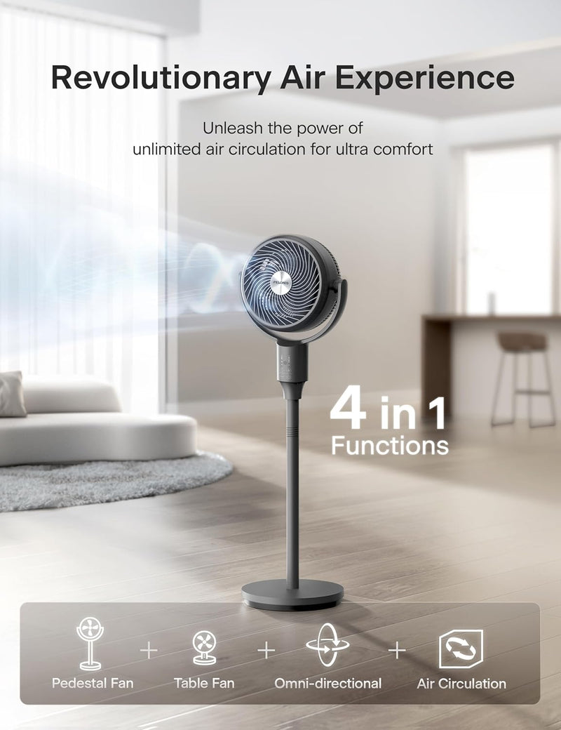 PELONIS Standing Fan for Bedroom, Table Fan & Pedestal Fan, 135°+90°Auto Oscillation, 23 dB Quiet Oscillating Floor Fans with Remote, 3 Speeds, 80 ft Air Circulator, 7H Timer, Memory Function