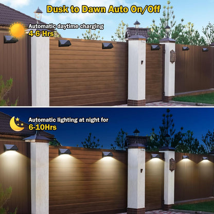 Solar Lights Outdoor, Solar Fence Lights with 10 RGB Colors, IP65 Waterproof Wireless Powered Deck Fence Lights for Yard, Garden, Patio, Porch, Wall, Step, Garage