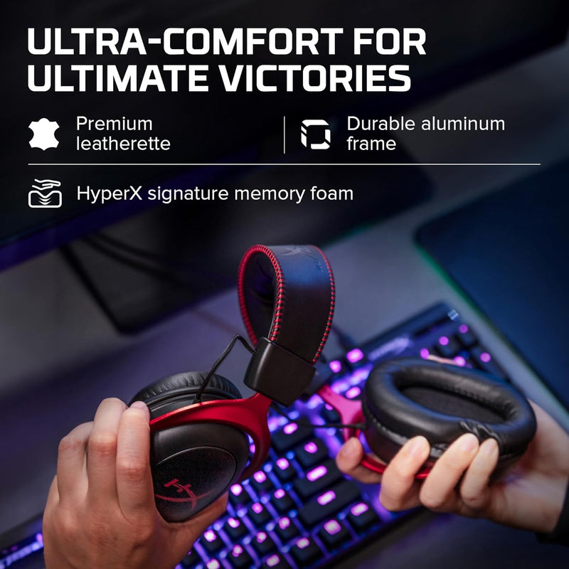 HyperX Cloud II - Gaming Headset, 7.1 Surround Sound, Memory Foam Ear Pads, Durable Aluminum Frame, Detachable Microphone, Works with PC, PS5, PS4, Xbox Series X|S, Xbox One – Red