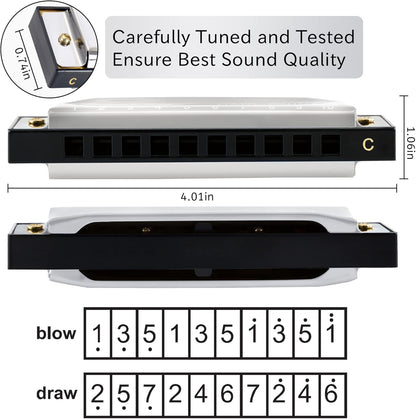 East top Harmonica, C Key Blues Harmonica for Beginners and Adults, 10 Holes Mouth Organ Blues Harp Diatonic Harmonica for For Kids Christmas' Gift