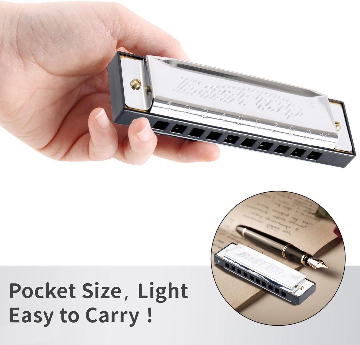 East top Harmonica, C Key Blues Harmonica for Beginners and Adults, 10 Holes Mouth Organ Blues Harp Diatonic Harmonica for For Kids Christmas' Gift