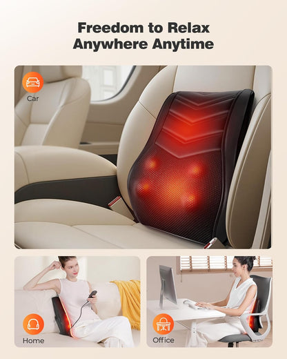 Pain Relief Back Massager – Shiatsu Neck & Back Massager with Heat – 3D Deep Tissue Kneading Massage Pillow for Neck, Shoulders, Back, Legs & Calves - PuriLite