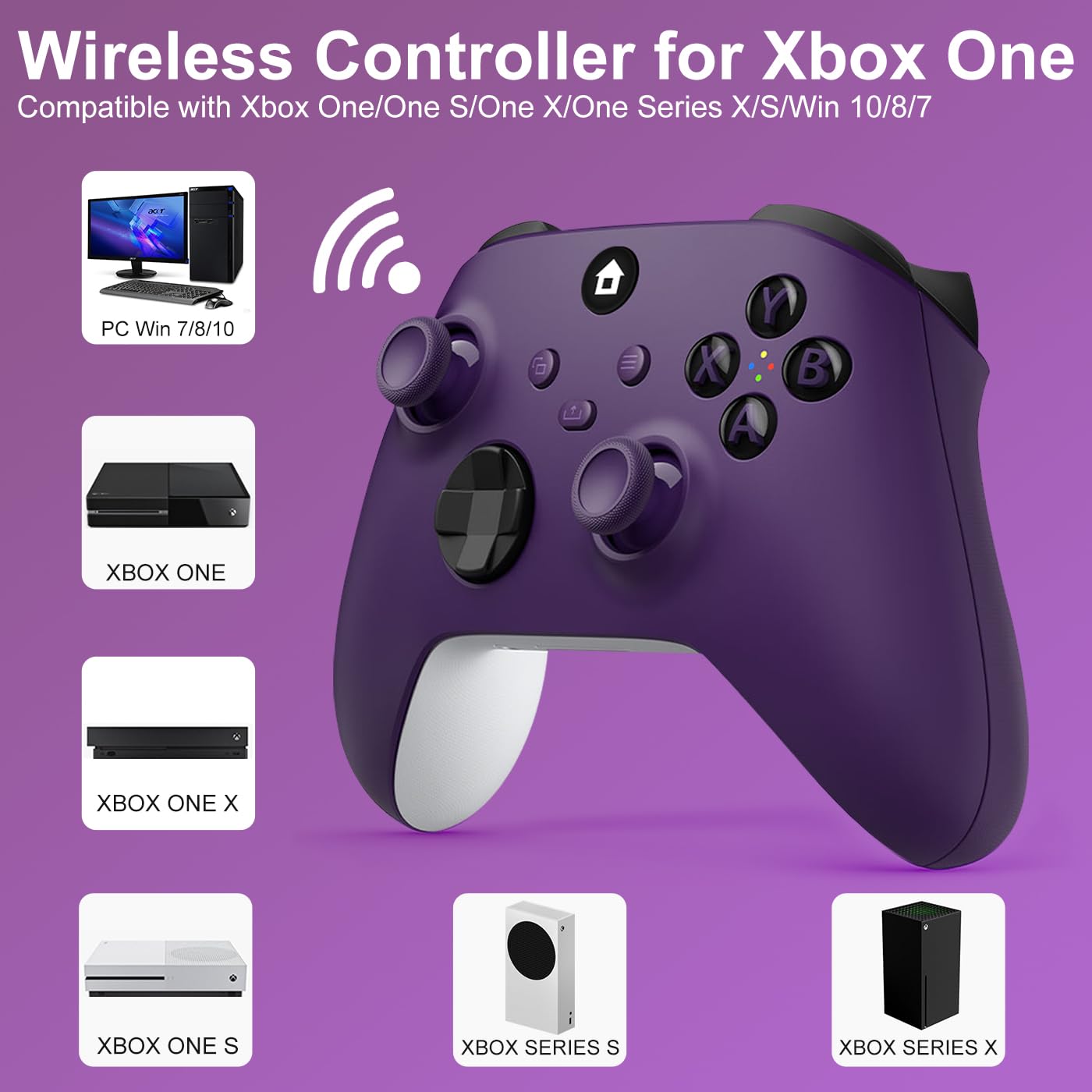 ADHJIE Xbox One Controller, 2.4GHz Wireless Controller Compatible with Xbox One/One S/One X/Xbox Series S/X/PC with 3.5mm Headphone Jack, Purple