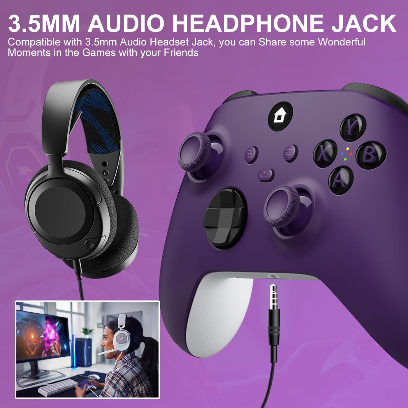 ADHJIE Xbox One Controller, 2.4GHz Wireless Controller Compatible with Xbox One/One S/One X/Xbox Series S/X/PC with 3.5mm Headphone Jack, Purple