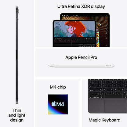 Apple iPad Pro 11-Inch (M4): Built for Apple Intelligence, Ultra Retina XDR Display, 256GB, 12MP Front/Back Camera, LiDAR Scanner, Wi-Fi 6E, Face ID, All-Day Battery Life — Space Black