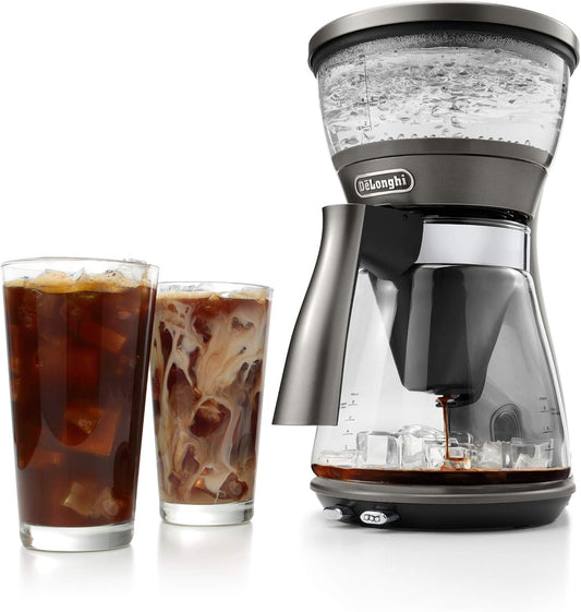 De'Longhi ICM17270 3-in-1 Specialty Coffee Brewer, Iced Coffee Maker (Bold Cold Brew), Gourmet Pour Over, Premium Drip, Glass Carafe, 8-Cup, Silver Metallic - PuriLite