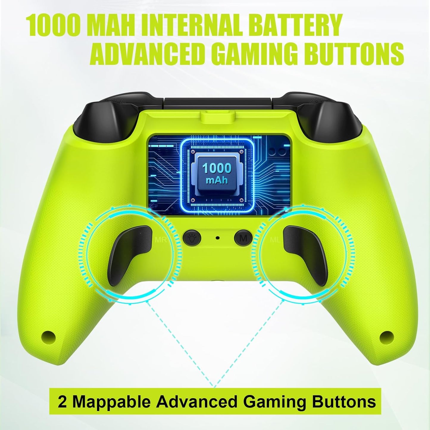 W&O Wireless Controller Compatible With Xbox One, Xbox Series X/S, Xbox One X/S, PC, With RGB LED Light, Mappable Buttons, 3.5mm Headphone Jack, With 2.4GHZ Wireless Adapter Gamepad （Electric Volt）