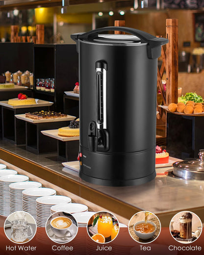 110 Cup Commercial Coffee Urn with Percolator, 1500W Upgraded Power, Quick-Brewing Coffee Maker With Auto Temp Control, Large Stainless Steel Hot Beverage Dispenser, Hot Water Urn