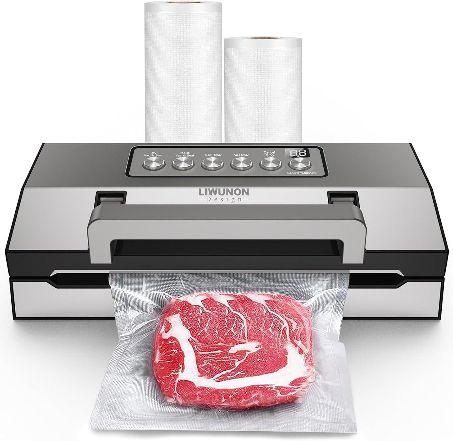 Precision Vacuum Sealer Machine – LIWUNON Stainless Steel Powerful Food Sealer, Double Heat Seal One Hand Operation Versatile for All Food Storage with Build-in Cutter & Roll Storage, Sous Vide
