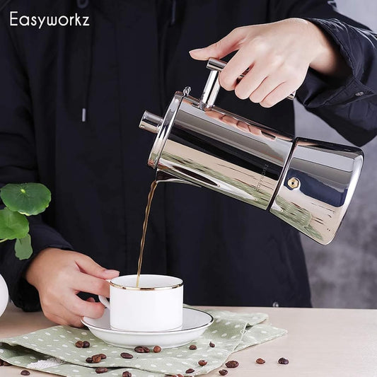 Easyworkz Diego Stovetop Espresso Maker 6Cup 300ml Stainless Steel Italian Coffee Machine Maker Induction Moka Pot - PuriLite