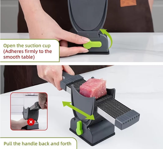 Purilite Select Manual Meat Slicer with Adjustable Thickness 2mm or 4mm – Stainless Steel Multi Blade Meat Cutter for Fresh Meat, Jerky, Hot Pot and Home Kitchen Preparation - PuriLite