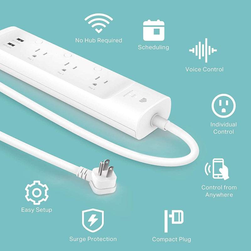 Kasa Smart Plug Power Strip by TP-Link (KP303) - Surge Protector with 3 Smart Outlets and 2 USB Ports, Works with Alexa Echo and Google Home, 2.4 Ghz Wifi Required, No Hub Required