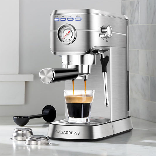 CASABREWS Espresso Machine 20 Bar, Professional Espresso Maker with Milk Frother Steam Wand, Compact Espresso Coffee Machine with 34oz Removable Water Tank for Cappuccino, Latte, Gift for Dad or Mom - PuriLite