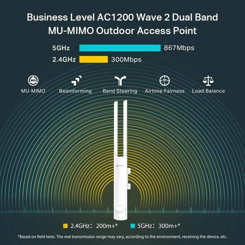 TP-Link EAP225-Outdoor | Omada AC1200 Wireless Gigabit Outdoor Access Point | Business WiFi Solution w/ Mesh Support, Seamless Roaming & MU-MIMO | PoE Powered | SDN Integrated | Cloud Access & App White