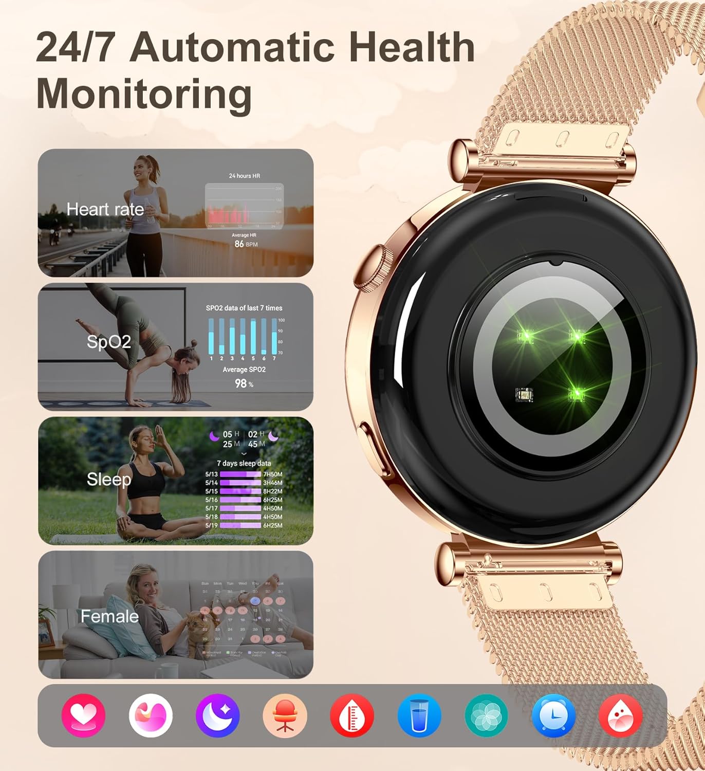 Small Smart Watch for Women with Bluetooth Call, 1.27" Fitness Watch Step Counter Heart Rate Sleep Monitor 100+ Sports Modes Fitness Tracker, DIY Dial Stylish Ladies Watch, Smartwatch Android iOS 41mm