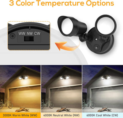 Dusk to Dawn Outdoor Lighting, 24W 2000LM Dusk Till Dawn Light, 3CCT 3000K/4000K/6000K IP65 Security Lights Hardwired for House Garage Yard Walkway 1 Pack(Black)