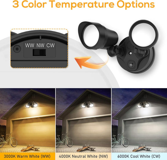 Dusk to Dawn Outdoor Lighting, 24W 2000LM Dusk Till Dawn Light, 3CCT 3000K/4000K/6000K IP65 Security Lights Hardwired for House Garage Yard Walkway 1 Pack(Black)