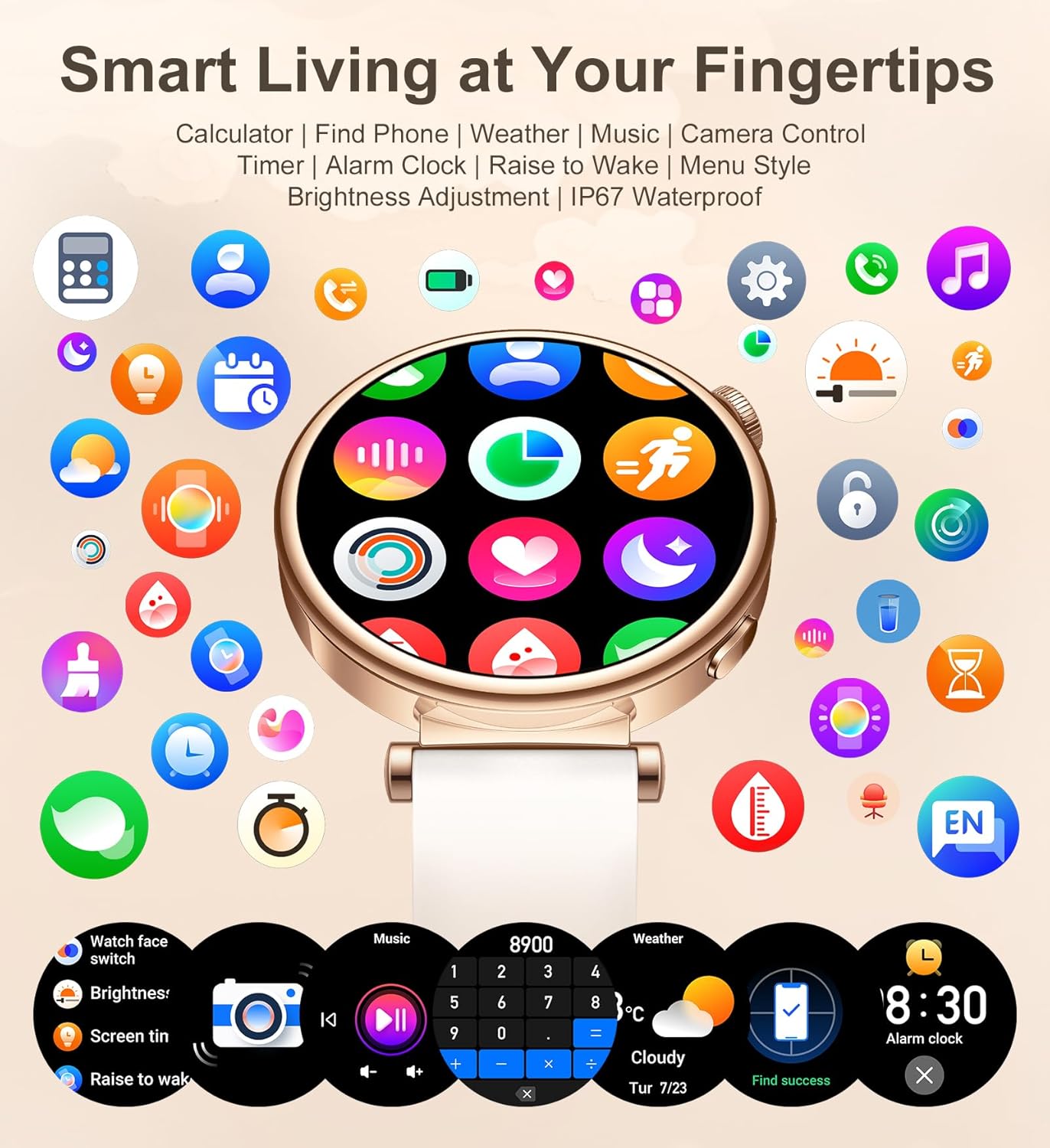 Small Smart Watch for Women with Bluetooth Call, 1.27" Fitness Watch Step Counter Heart Rate Sleep Monitor 100+ Sports Modes Fitness Tracker, DIY Dial Stylish Ladies Watch, Smartwatch Android iOS 41mm