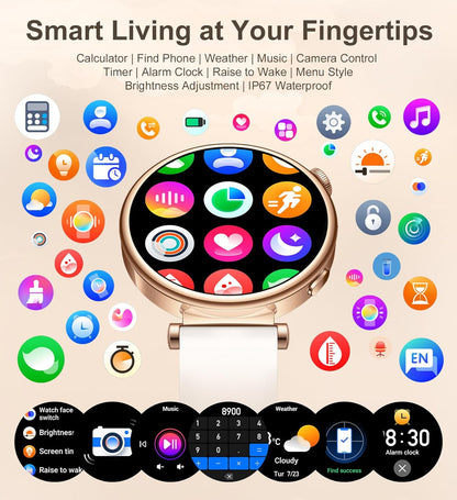 Small Smart Watch for Women with Bluetooth Call, 1.27" Fitness Watch Step Counter Heart Rate Sleep Monitor 100+ Sports Modes Fitness Tracker, DIY Dial Stylish Ladies Watch, Smartwatch Android iOS 41mm