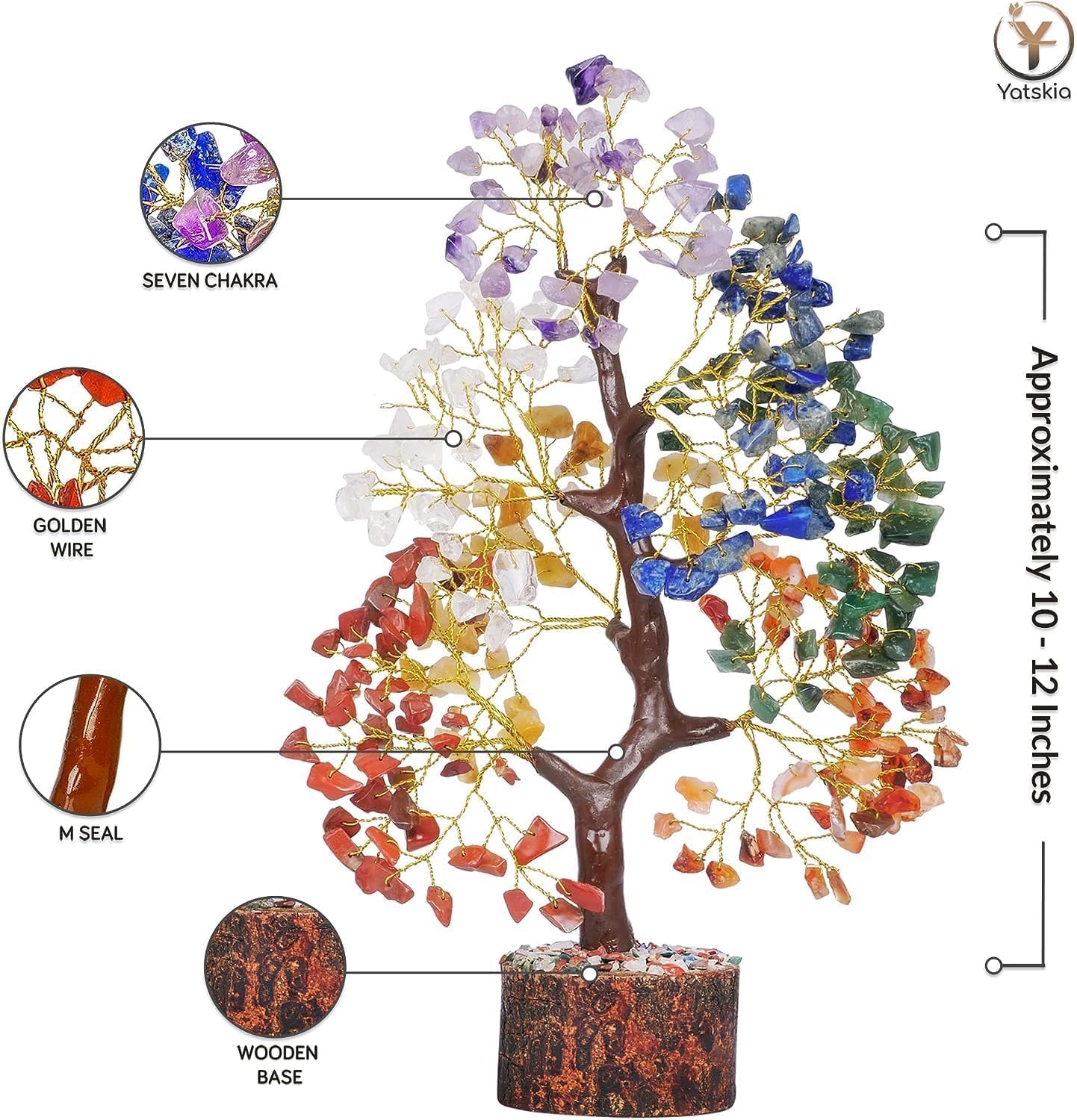 YATSKIA 7 Chakra Crystal Tree of Life – Handcrafted Healing Crystal Bonsai with Natural Gemstones – Feng Shui Money Tree - PuriLite