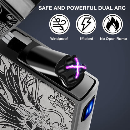 Gifts for Him Men, Electric Lighter USB C Rechargeable Dragon Lighter Dual Arc Plasma Windproof Lighter Cool Lighter Flame-Less with Large Capacity Battery (Black Dragon)