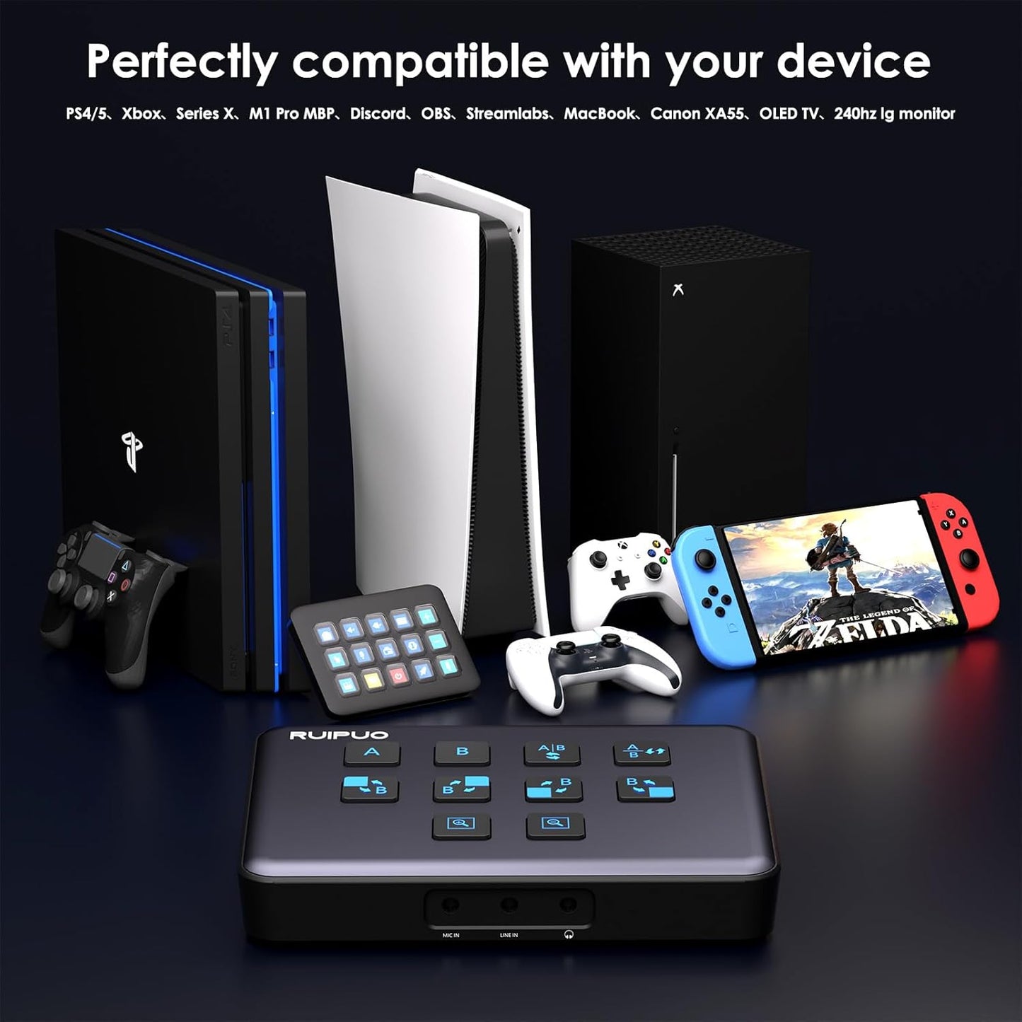 HDMI Live Stream Switcher, 4K 60HZ Video Capture Card USB c HDMI to USB 3.0 Video Capture for Streaming,Podcasting,Compatible with PS5,PS4/Pro,Xbox Series X/S,Xbox One X/S,OBS