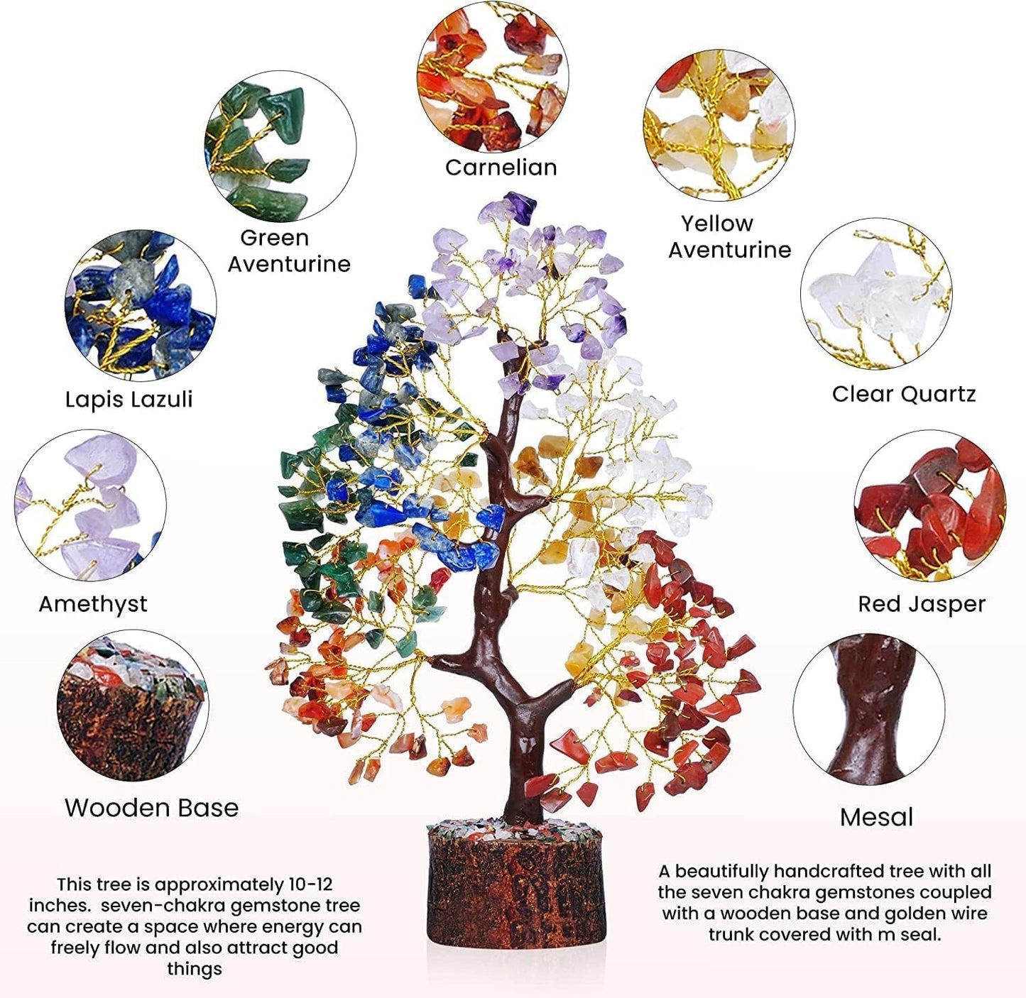 YATSKIA 7 Chakra Crystal Tree of Life – Handcrafted Healing Crystal Bonsai with Natural Gemstones – Feng Shui Money Tree - PuriLite