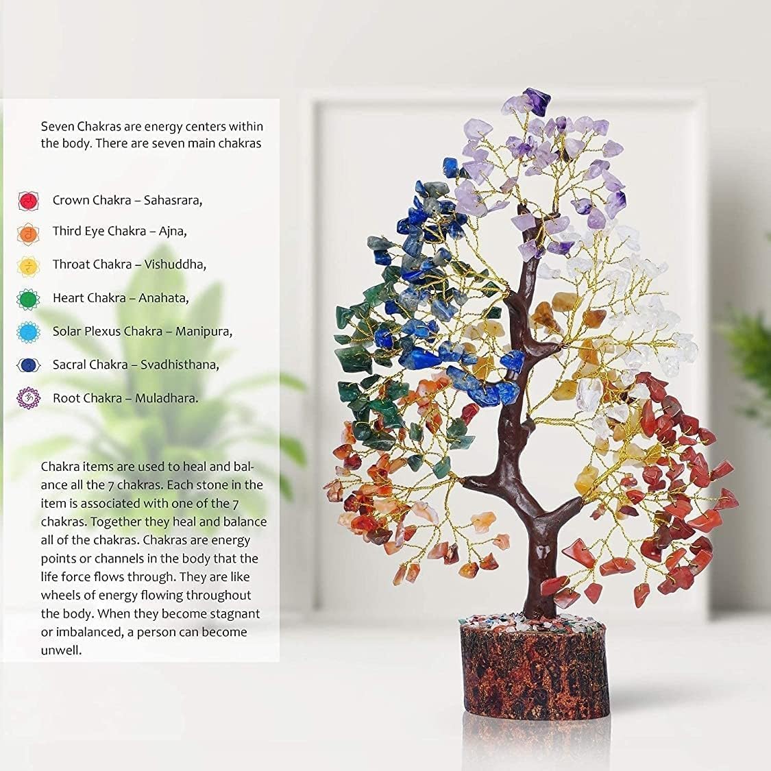 YATSKIA 7 Chakra Crystal Tree of Life – Handcrafted Healing Crystal Bonsai with Natural Gemstones – Feng Shui Money Tree - PuriLite