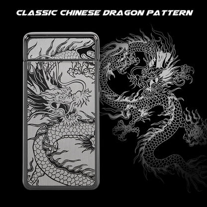 Gifts for Him Men, Electric Lighter USB C Rechargeable Dragon Lighter Dual Arc Plasma Windproof Lighter Cool Lighter Flame-Less with Large Capacity Battery (Black Dragon)