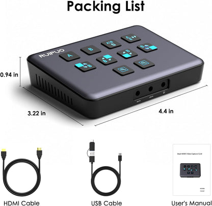 HDMI Live Stream Switcher, 4K 60HZ Video Capture Card USB c HDMI to USB 3.0 Video Capture for Streaming,Podcasting,Compatible with PS5,PS4/Pro,Xbox Series X/S,Xbox One X/S,OBS