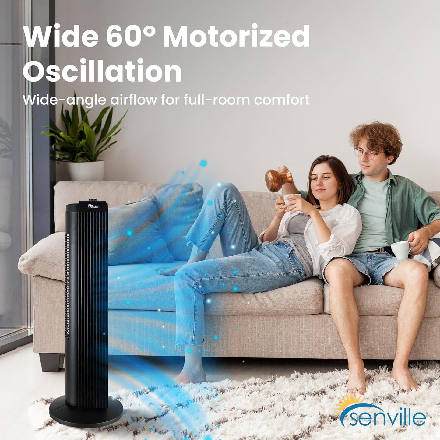 Senville 27" Standing Fan for Bedroom and Home with 60° Oscillation, 3 Speed, Compact Space-Saving Design, SENFZ10-19M