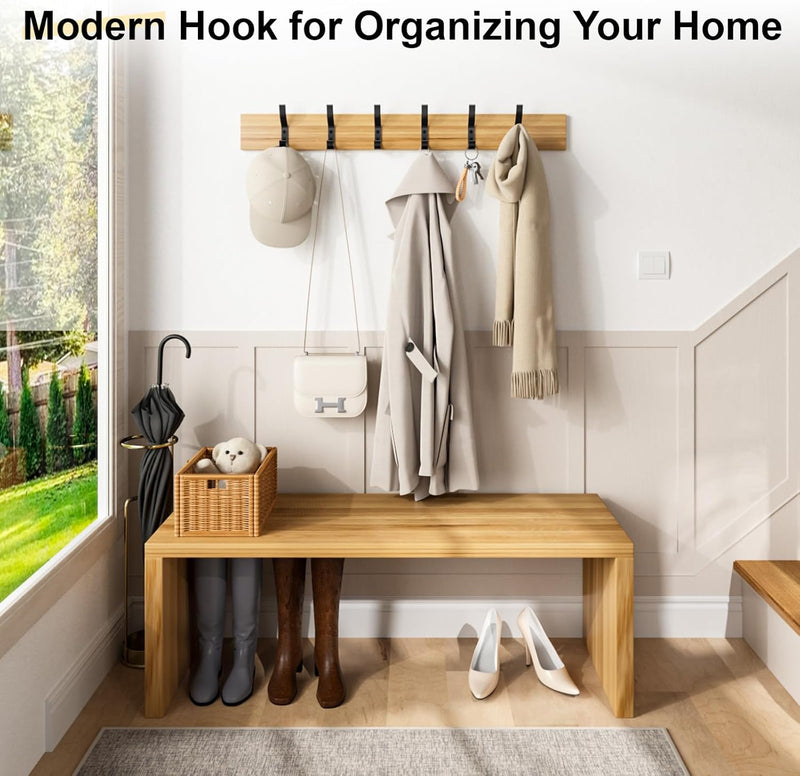 12 Pack Coat Hooks, 30KG Load Bearing Wall Hook for Hanging(Max), 1.6" L X 0.5" W X 3.94" H Coat Rack Wall Mount Double Hooks for Bag, Towels, Hats, Keys, Black