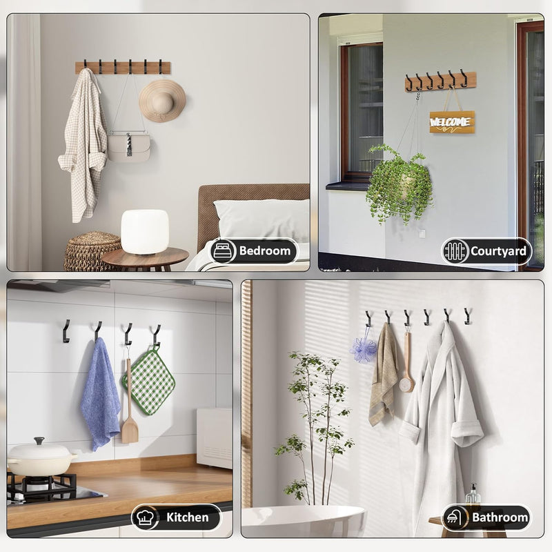 12 Pack Coat Hooks, 30KG Load Bearing Wall Hook for Hanging(Max), 1.6" L X 0.5" W X 3.94" H Coat Rack Wall Mount Double Hooks for Bag, Towels, Hats, Keys, Black