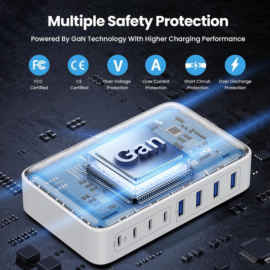 200W USB C Charger Block, GaN III 8-Port USB C Fast Charging Station PPS PD 65W Laptop Charger Adapter Compatible with MacBook Pro/Air,DELL,HP Surface,iPhone 16/15/Pro/14/13,Galaxy,Steam Deck-White - PuriLite