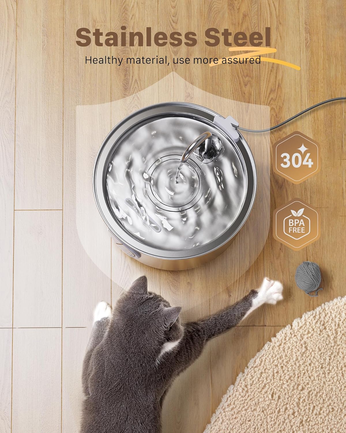 Cat Water Fountain: 108oz/3.2L Cat Fountain - Quiet Water Fountain Indoor Cat - Pet Water Fountain - Water Fountain - Cat Water Fountain Stainless Steel - Vailable for Dogs and Cats - FOFNON