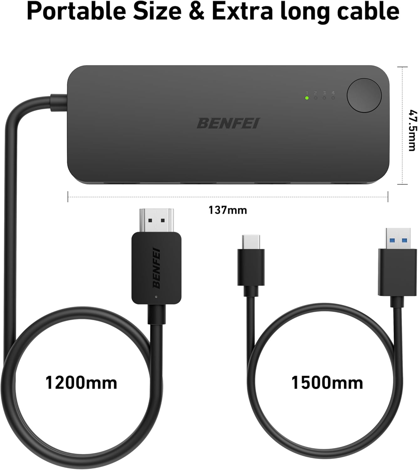 BENFEI HDMI Switch 4 in 1 Out 4K@60Hz, 2K@144Hz, HDCP 2.3 【with Adaptive Equalization Support 10M HDMI Transmit】 Compatible for PS5/4, Xbox, Roku, FireStick, Switch