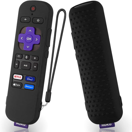 Silicone Cover for Roku Voice TV Remote RCAL7R/Roku Express/Roku Streaming Stick TV Remote Protective Case Silicone Sleeve for Roku TV Remote Cover with Lanyard(Black)