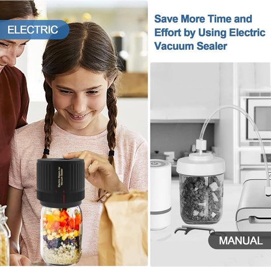 Electric Mason Jar Vacuum Sealer, Cordless Vacuum Sealer Kit for Wide-Mouth & Regular-Mouth Mason Jars, for Food Storage and Fermentation, Black - PuriLite